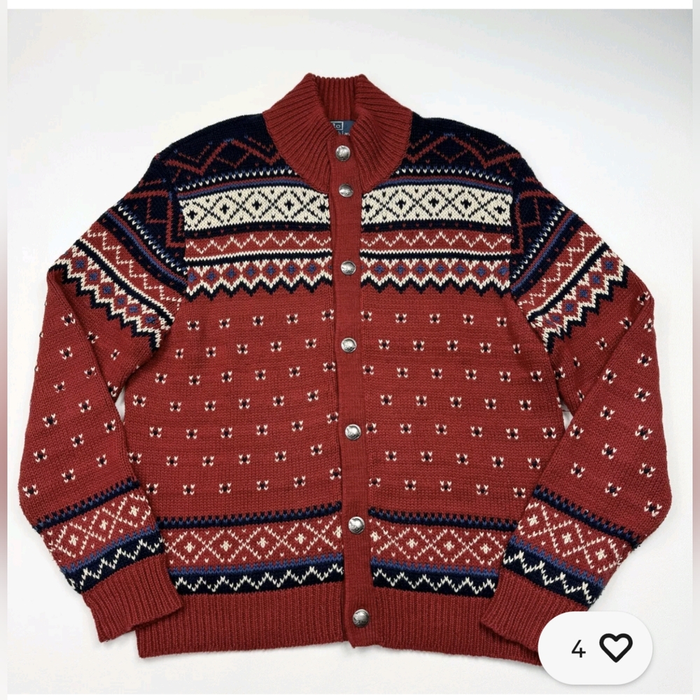 POLO Ralph Lauren Vtg Red White Navy Cardigan Buffalo Nickel Button Men's XL EUC